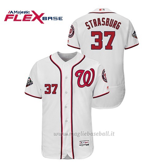 Maglia Baseball Uomo Washington Nationals 37 Stephen Strasburg 2019 World Series Bound Flex Base Bianco